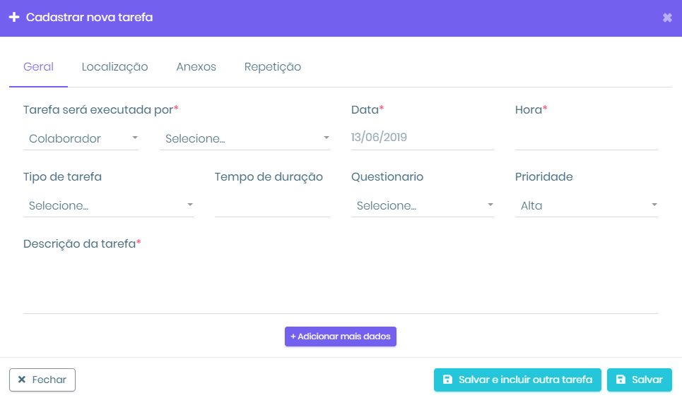 cadastrar tarefa