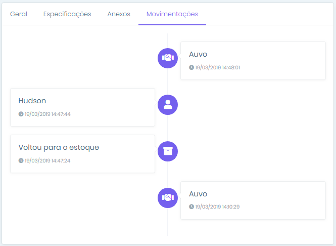 movimentações equipamentos